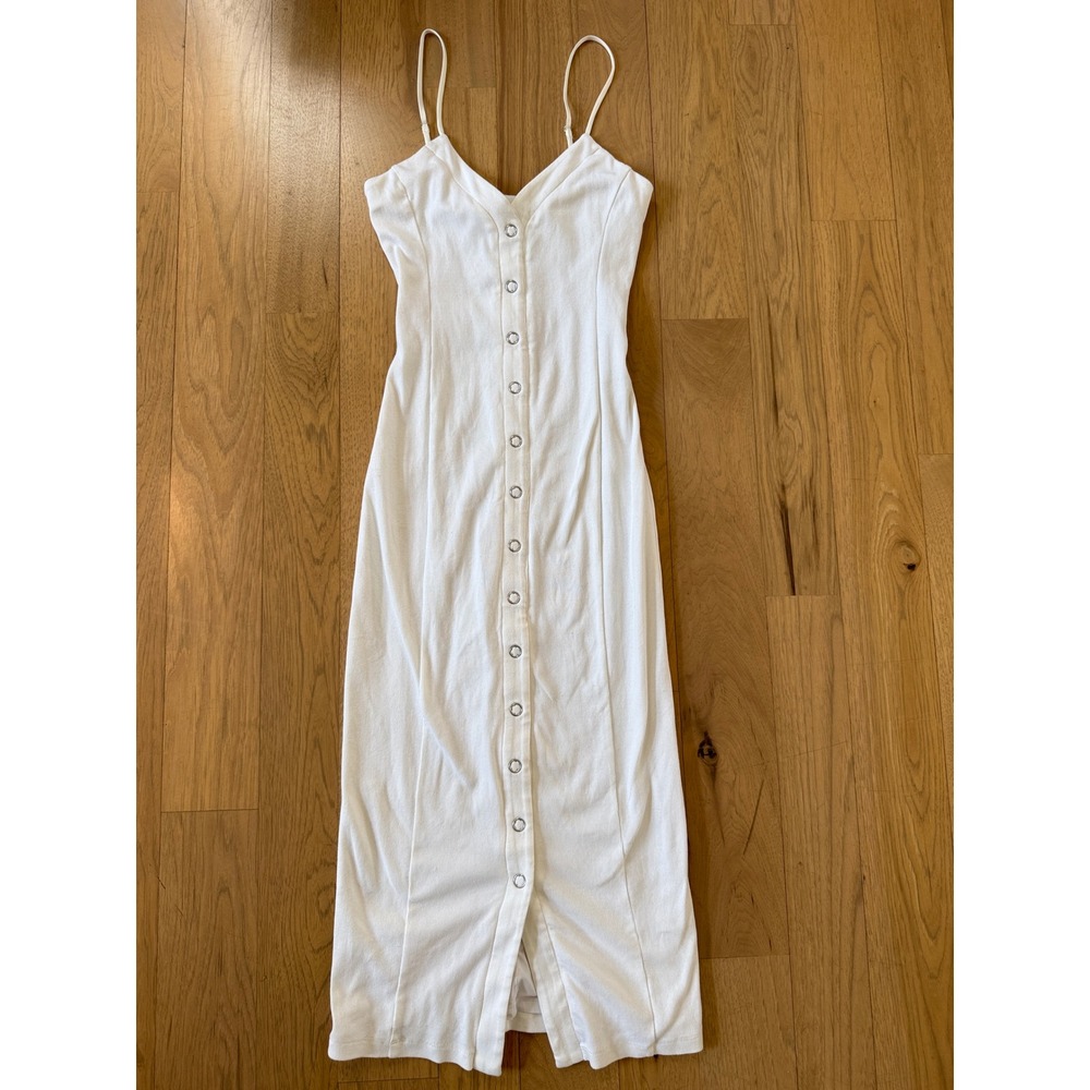Fleur du Mal Fromt Snap Midi Dress Women Small White Ribbed Cotton Adjustable - Picture 2 of 15